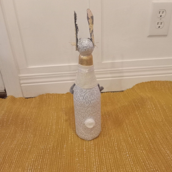 Vintage style bunny 15" primitive rustic glass paper mache bunny farmhouse decor - Picture 4 of 6